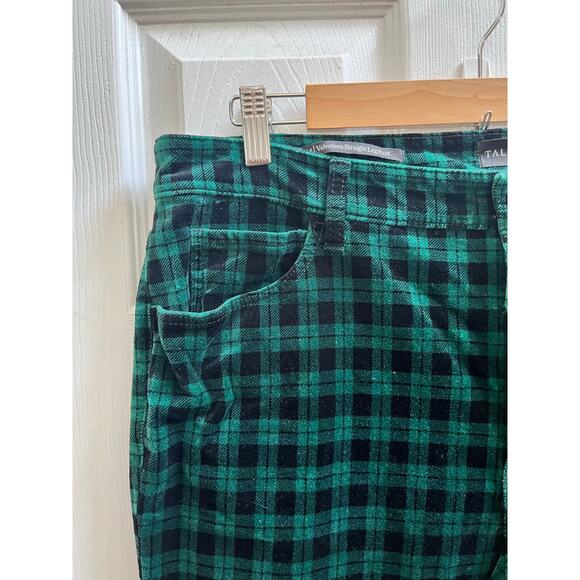 Talbots Size 14 Green Holiday Plaid Velveteen Straight Leg Pant 30 Inch Inseam - Picture 8 of 14